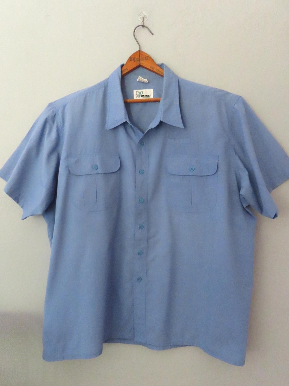 Vintage Haband Mens XXL Short Sleeve Button Up Shirt Cadet Blue. NWT.